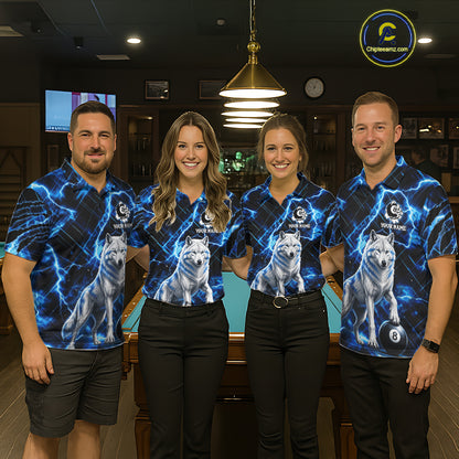 Custom Funny Wolf 8 Ball Billiard Shirt For Women Thunder Lightning Billiard Pool Team Jersey | Blue NYN3222