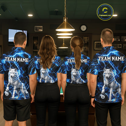 Custom Funny Wolf 8 Ball Billiard Shirt For Women Thunder Lightning Billiard Pool Team Jersey | Blue NYN3222