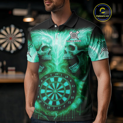 Electric Green  Skulls & Dartboard Men's Darts Shirt - Custom Name For Players NYN0541