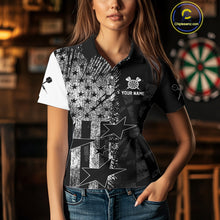 Load image into Gallery viewer, US Flag Grunge Star Dartboard Women's Darts Polo Shirt - Custom Name For Players NYN0756