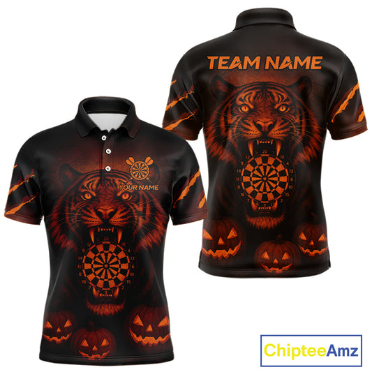 Custom Pumpkin Tiger Horror Halloween Dart Polo Shirt For Men Dart Tournament Jerseys NYN1421