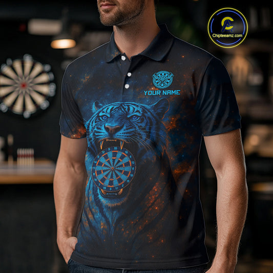 Custom Blue Orange Galaxy Tiger Dartboard Dart Polo Shirt For Men Dart Tournament Jerseys NYN1422