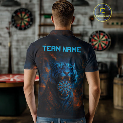 Custom Blue Orange Galaxy Tiger Dartboard Dart Polo Shirt For Men Dart Tournament Jerseys NYN1422