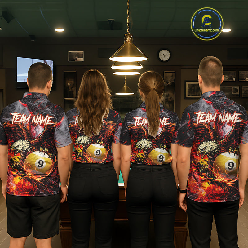 Eagle Fire Flame Pool 9 Ball & 8 Ball Men's Billiard Shirt Custom Billiard Polo & 1/4 Zip Attire NYN2494