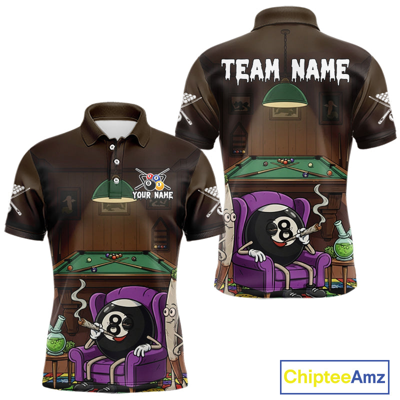 Funny Pool 8 Ball Smoking Men's Billiard Team Shirt Custom Billiard Polo & 1/4 Zip Attire NYN2495