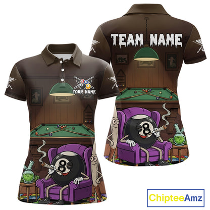 Funny Pool 8 Ball Smoking Women's Billiard Team Shirt Custom Billiard Polo & 1/4 Zip Attire NYN2495