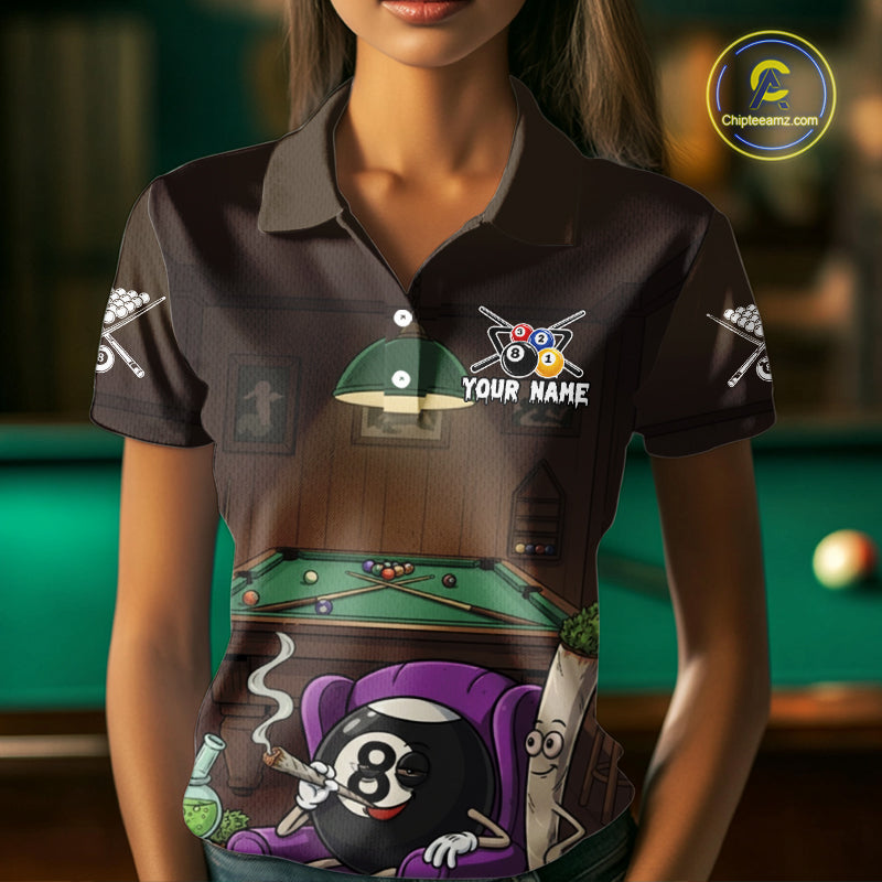 Funny Pool 8 Ball Smoking Women's Billiard Team Shirt Custom Billiard Polo & 1/4 Zip Attire NYN2495