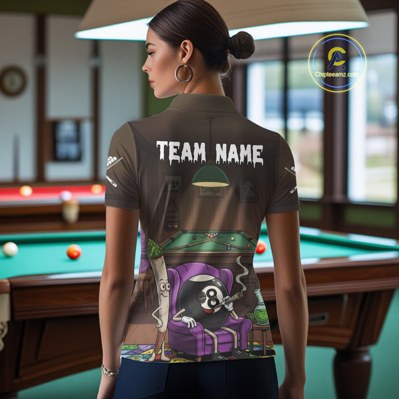 Funny Pool 8 Ball Smoking Women's Billiard Team Shirt Custom Billiard Polo & 1/4 Zip Attire NYN2495
