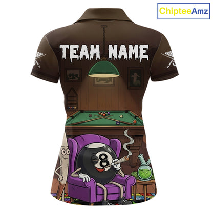Funny Pool 8 Ball Smoking Women's Billiard Team Shirt Custom Billiard Polo & 1/4 Zip Attire NYN2495