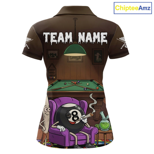 Funny Pool 8 Ball Smoking Women's Billiard Team Shirt Custom Billiard Polo & 1/4 Zip Attire NYN2495