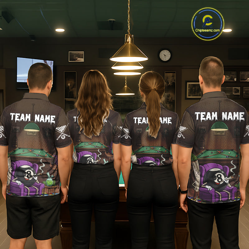 Funny Pool 8 Ball Smoking Men's Billiard Team Shirt Custom Billiard Polo & 1/4 Zip Attire NYN2495