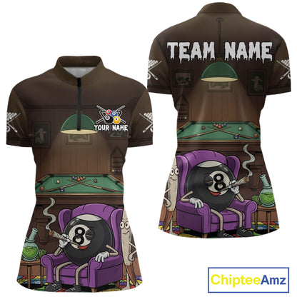 Funny Pool 8 Ball Smoking Women's Billiard Team Shirt Custom Billiard Polo & 1/4 Zip Attire NYN2495
