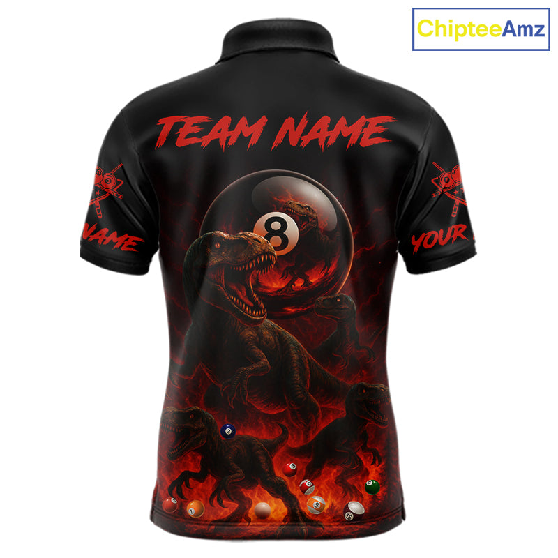 Fire Flame Dinosaur & Pool 8 Ball Men Billiard Team Shirt Custom Billiard Polo & 1/4-Zip Attire NYN2498