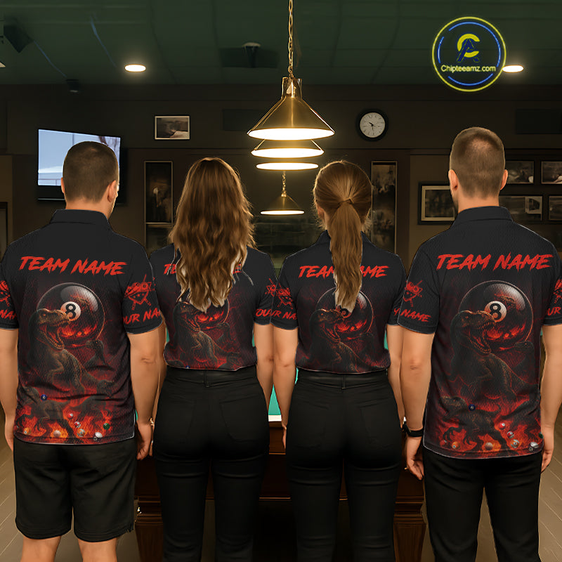 Fire Flame Dinosaur & Pool 8 Ball Men Billiard Team Shirt Custom Billiard Polo & 1/4-Zip Attire NYN2498