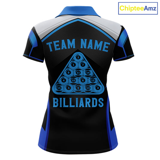 Funny Bass Hold Pool 8 Ball Women's Billiard Team Shirt Custom Billiard Polo & 1/4-Zip Attire|Blue NYN2500