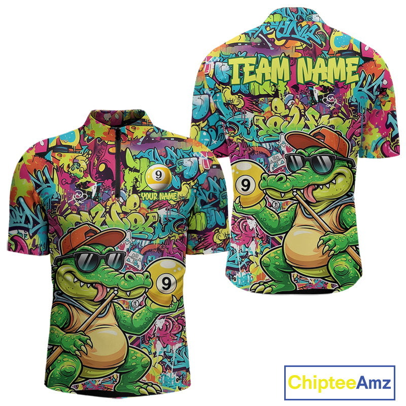 Graffiti Funny Crocodile Pool 8 Ball Men Billiard Team Shirt Custom Billiard Balls Attire NYN2501
