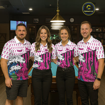 Custom Breast Cancer Awareness Pool Ball Men's Billiard Shirt Funny Flamingo Billiard Attire NYN2504