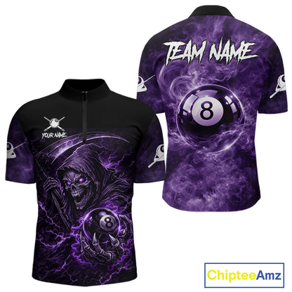 Thunder Purple Smokes Grim Reaper Ball 8 Billiards Pool Shirt For Men Personalized Billiard Team Names NYN2695