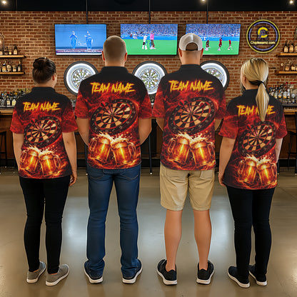 Red|Funny Bull & Beer Thunder Lightning Dart Polo Shirts For Women Custom Name For Darters NYN2698