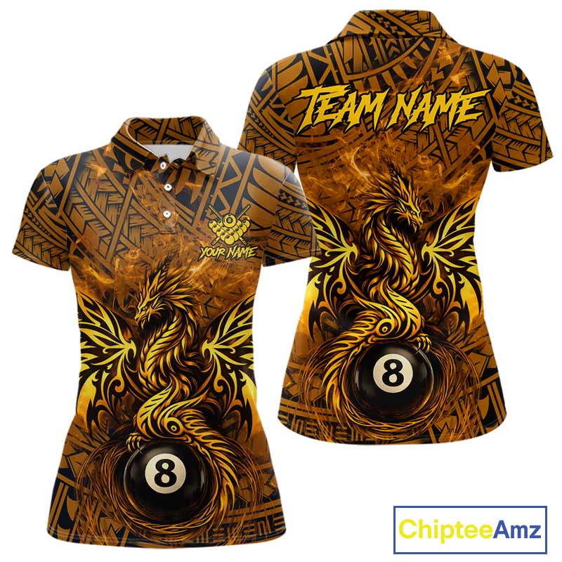 Black And Yellow Tribal Pattern Billiard Phoenix Jersey For Women Billiard 8 Ball Pool Team Shirts NYN2861
