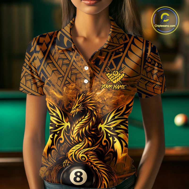 Black And Yellow Tribal Pattern Billiard Phoenix Jersey For Women Billiard 8 Ball Pool Team Shirts NYN2861