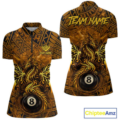 Black And Yellow Tribal Pattern Billiard Phoenix Jersey For Women Billiard 8 Ball Pool Team Shirts NYN2861
