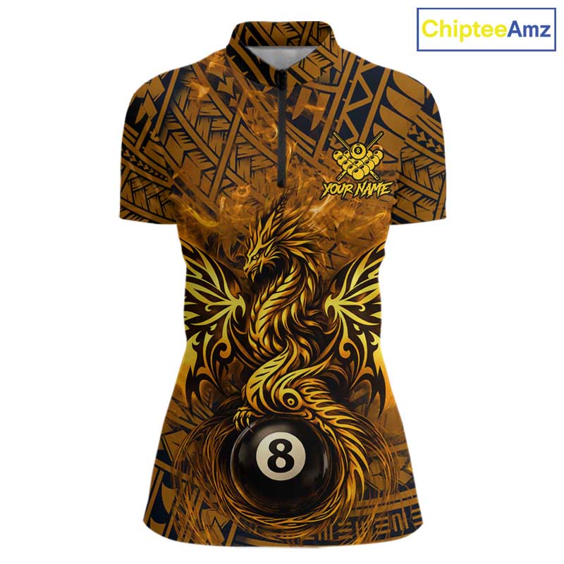Black And Yellow Tribal Pattern Billiard Phoenix Jersey For Women Billiard 8 Ball Pool Team Shirts NYN2861
