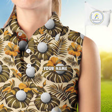 Load image into Gallery viewer, Personalized Tropical Yellow Monstera &amp; Golfs Pattern Custom Golf Sleeveless Polo Shirt For Women Golf Clothes NYN2865