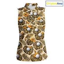 Load image into Gallery viewer, Personalized Tropical Yellow Monstera &amp; Golfs Pattern Custom Golf Sleeveless Polo Shirt For Women Golf Clothes NYN2865