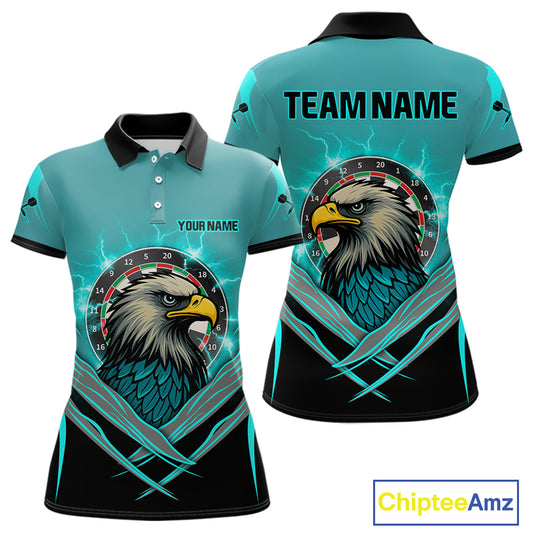 Women's Custom Darts Shirt Turquoise Eagle And Thunder Lightning Dartboards NYN0289