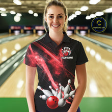 Load image into Gallery viewer, Red Smoking Bowling Polo &amp; 1/4-Zip Shirt For Women Custom Funny Eagle Team Bowling Jersey NYN3239