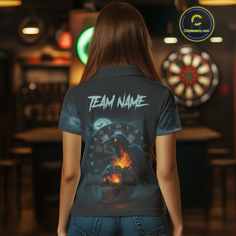 Personalized Blue Raven & Skull Grunge Dart Jerseys, Dart Team Shirts For Women Custom NYN1096