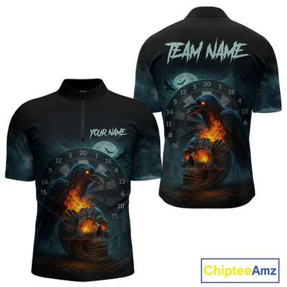 Personalized Blue Raven & Skull Grunge Dart Jerseys, Dart Team Shirts For Men Custom NYN1096