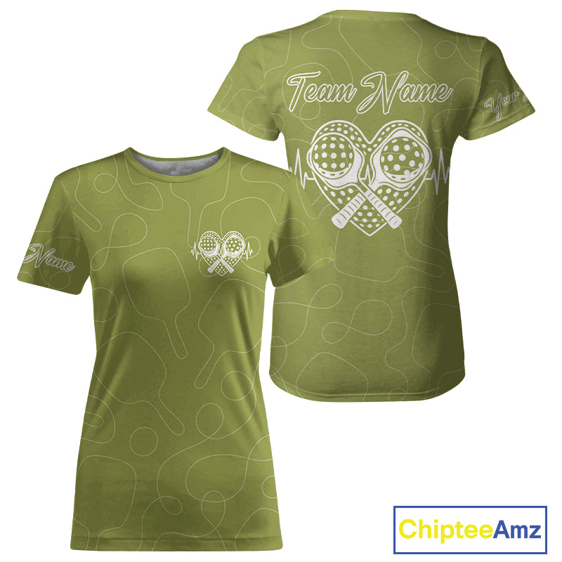Women's  Pickleball T-Shirt Custom Pickleball Heartbeat For Pickleball Lovers | Green NYN1080