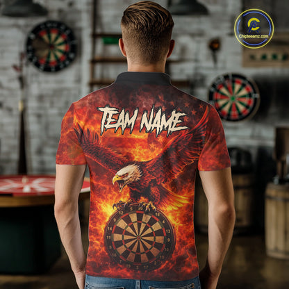 US Flag Eagle Flame Dartboard Darts Polo Shirts For Men Custom Patriotic Dart Team Jerseys NYN2507