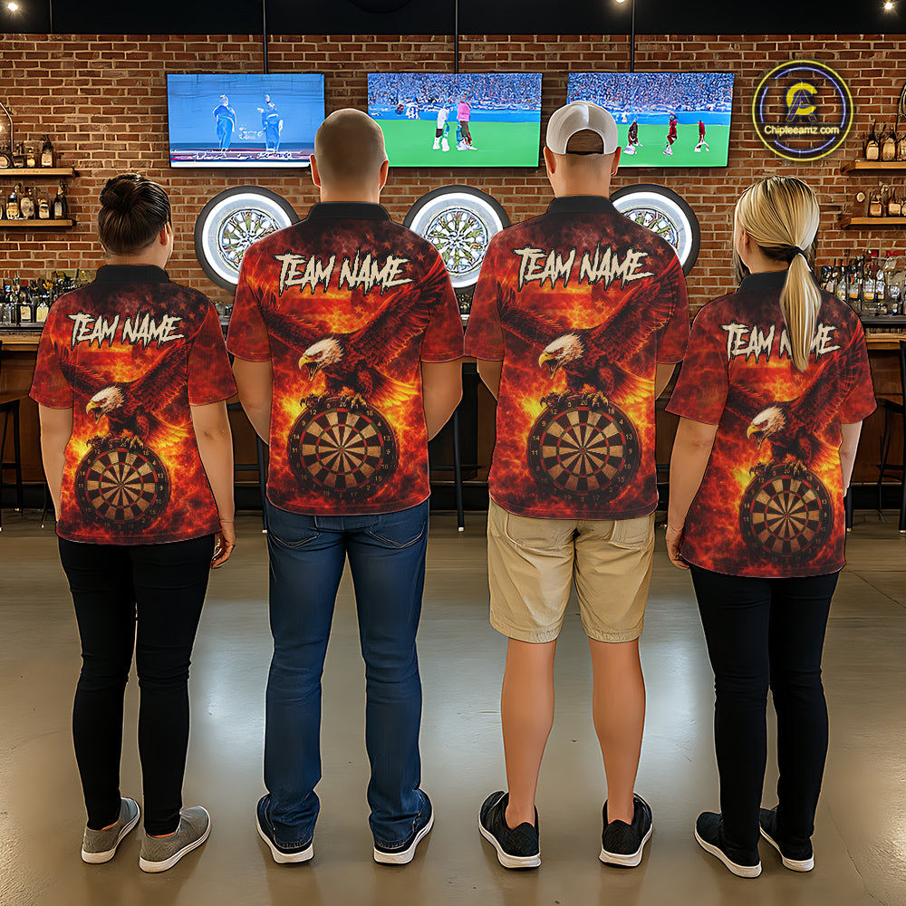 US Flag Eagle Flame Dartboard Darts Polo Shirts For Men Custom Patriotic Dart Team Jerseys NYN2507