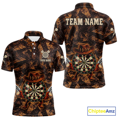 Funny Dartboard Cowhand Men Darts Polo Shirt Personalized Brown Grunge Dart Team Jerseys NYN2510