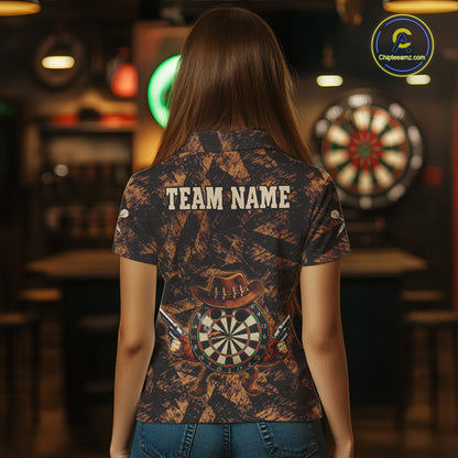 Funny Dartboard Cowhand Women Darts Polo Shirt Personalized Brown Grunge Dart Team Jerseys NYN2510
