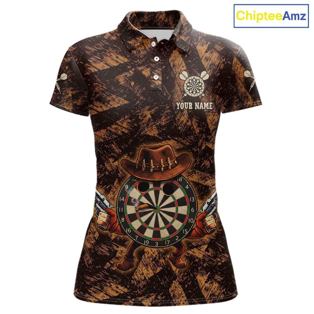 Funny Dartboard Cowhand Women Darts Polo Shirt Personalized Brown Grunge Dart Team Jerseys NYN2510