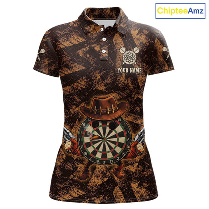 Funny Dartboard Cowhand Women Darts Polo Shirt Personalized Brown Grunge Dart Team Jerseys NYN2510