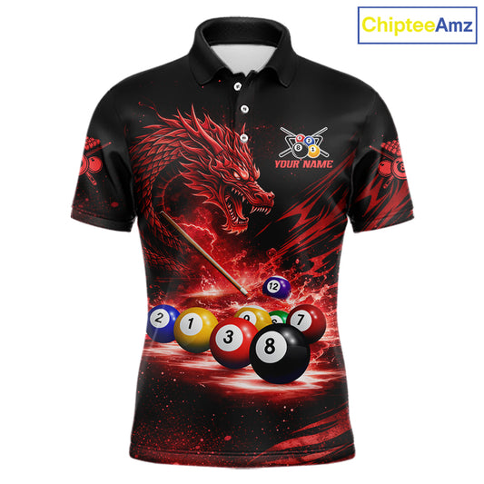 Red Funny Dragon Thunder Ball Pool Billiard Team Shirt For Men Custom Billiards Ball Attire NYN2701