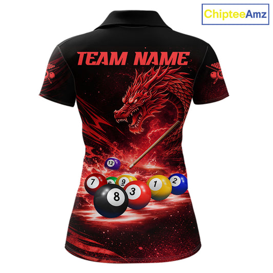 Red Funny Dragon Thunder Ball Pool Billiard Team Shirt For Women Custom Billiards Ball Attire NYN2701