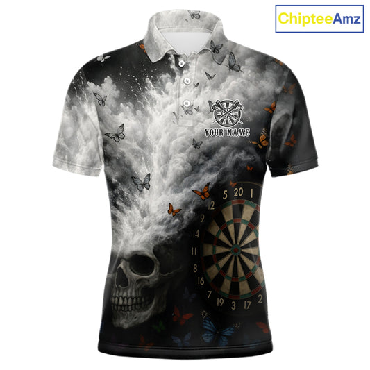 Custom White Smokes Skull Dartboard Men Dart Polo Shirt Butterfly Dart Jerseys NYN2708