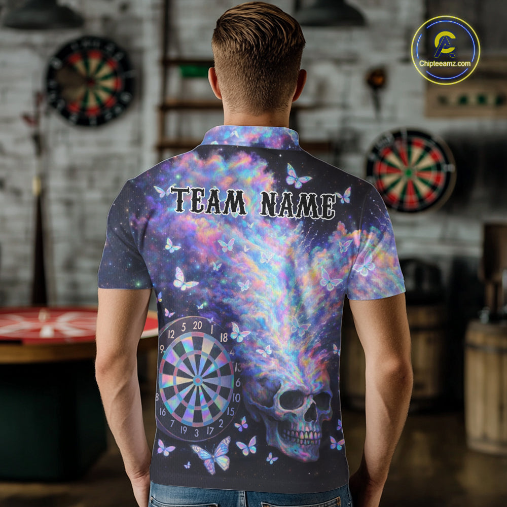 Custom Holographic Smokes Skull Dartboard Men Dart Polo Shirt Butterfly Dart Jerseys NYN2709