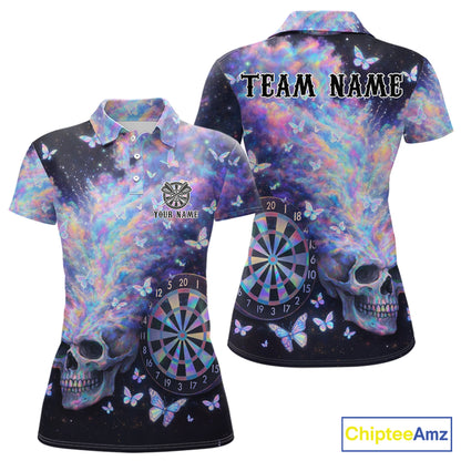 Custom Holographic Smokes Skull Dartboard Women Dart Polo Shirt Butterfly Dart Jerseys NYN2709