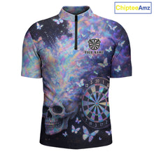Load image into Gallery viewer, Custom Holographic Smokes Skull Dartboard Men Dart 1/4-Zip Shirt Butterfly Dart Jerseys NYN2709