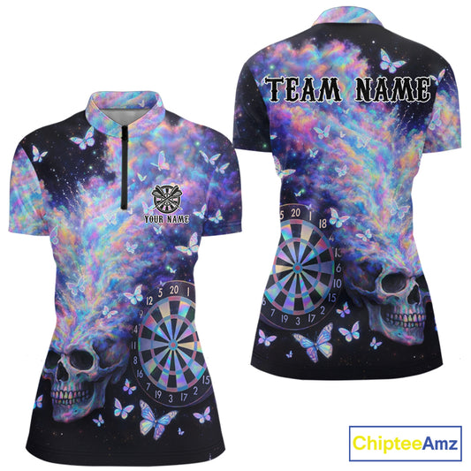 Custom Holographic Smokes Skull Dartboard Women Dart 1/4-Zip Shirt Butterfly Dart Jerseys NYN2709