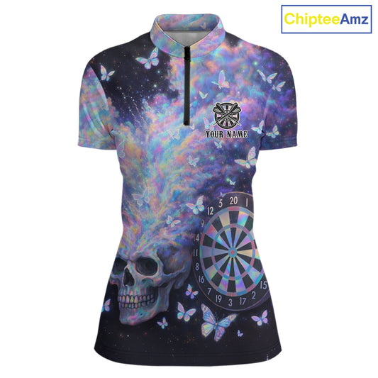 Custom Holographic Smokes Skull Dartboard Women Dart 1/4-Zip Shirt Butterfly Dart Jerseys NYN2709