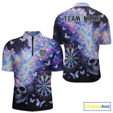 Load image into Gallery viewer, Custom Holographic Smokes Skull Dartboard Men Dart 1/4-Zip Shirt Butterfly Dart Jerseys NYN2709