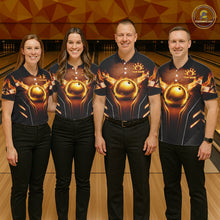 Load image into Gallery viewer, Custom Fire Flame Bowling Jerseys For Women, Personalized Bowling Pin &amp; Ball Team Shirts | Yellow NYN3069